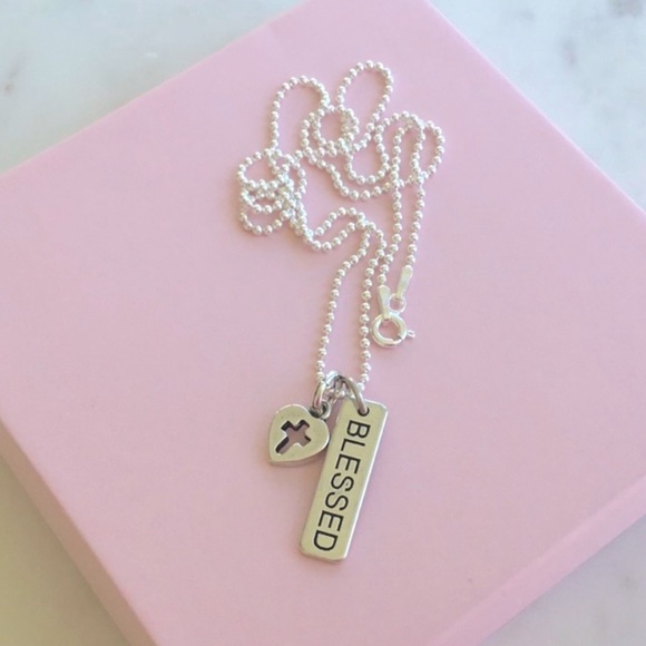 Sale $22 Firm!  .925 Sterling Blessed & Cross Heart Charm Necklace - Picture 6 of 11